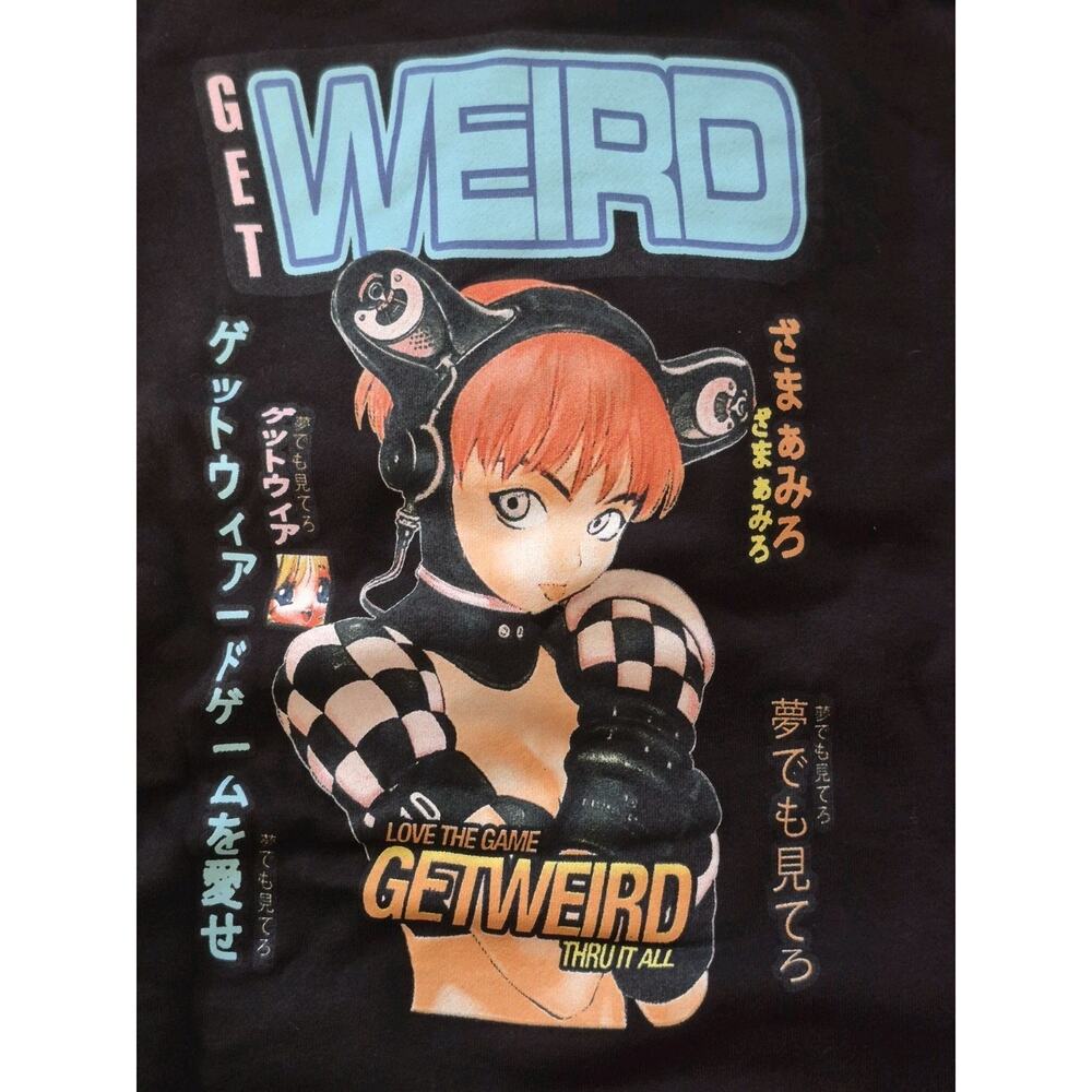 Getweird Anime Graphic Hoodie Black Blue Logo Mens XXL Streetwear Sweatshirt S15 - Picture 5 of 8